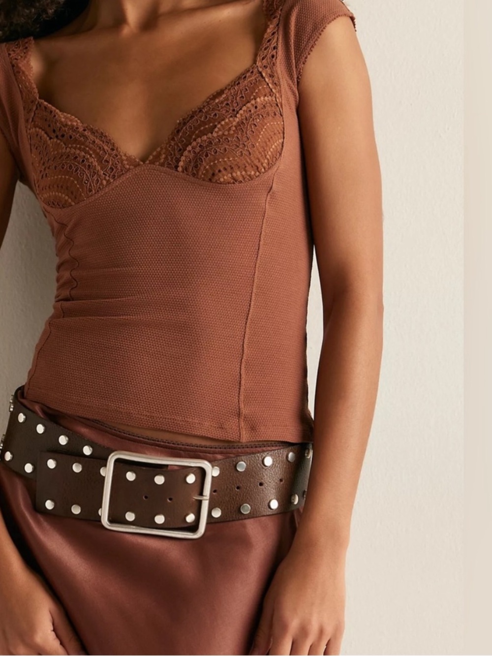 NWT Brown Leather Studded hip Belt - Dark Brown
